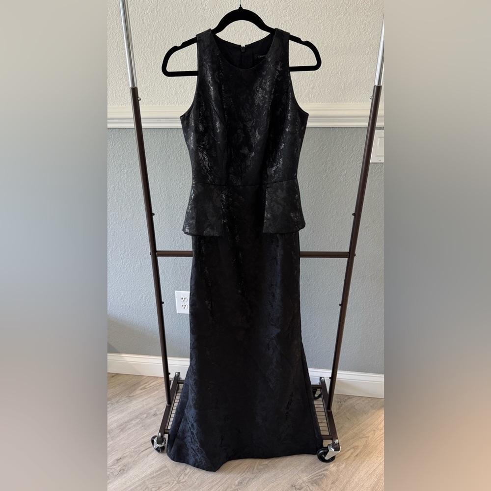 Carmen Marc Valvo Black Strapless Peplum Cocktail Dress size 4